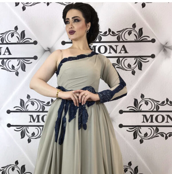 فستان سهره كلوش كم جهة اليمين